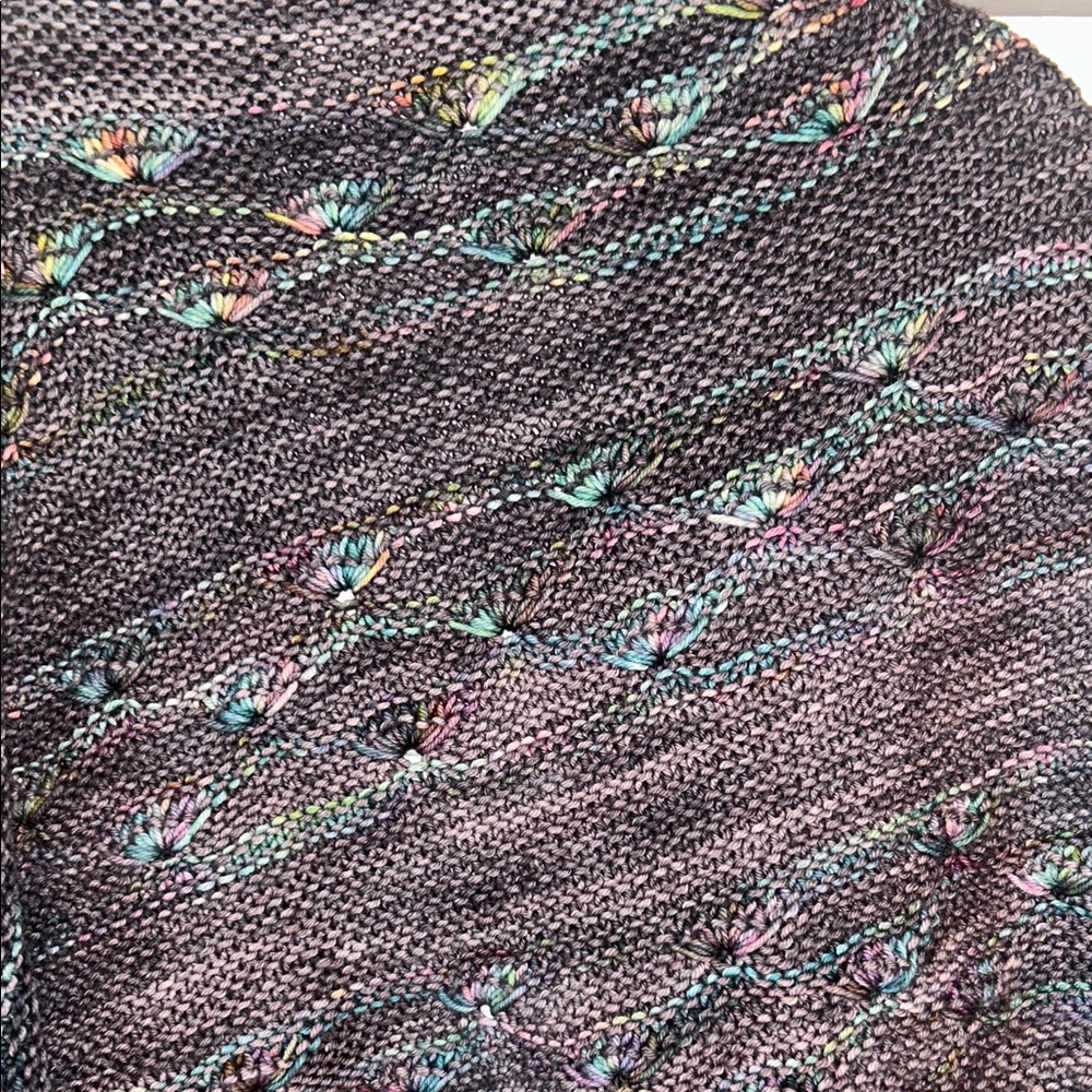 Women’s Multicolor Open Knit Scarf Wrap Purple Blue Indie Boho Whimsical - Picture 5 of 7
